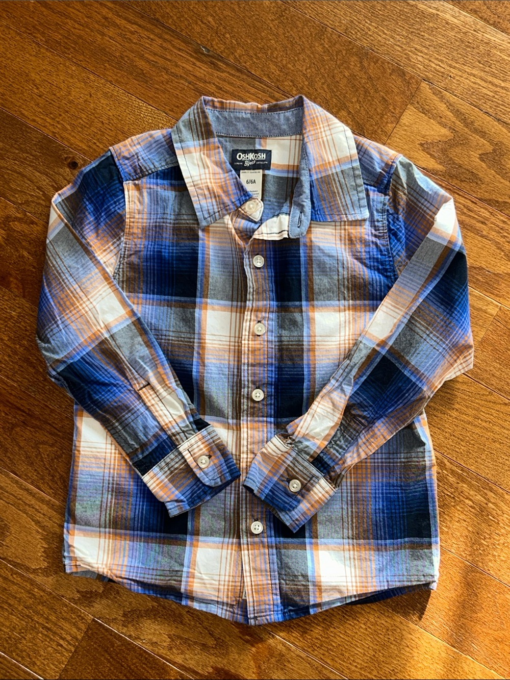 OshKosh B'gosh Blue Plaid Long-Sleeve Shirt Size 6